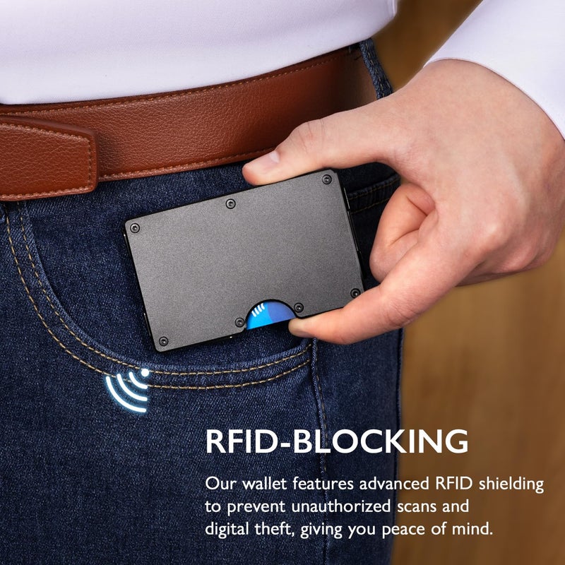 RUNBOX Slim Wallet for Men - RFID Blocking Metal Card Holder with Money Clip,Minimalist Thin Front Pocket Wallet, Holds 15 Cards,Gifts for Men,Men's Accessories - Image 4
