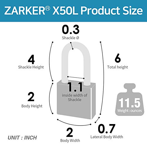 Zarker X50L - 4 Digit Heavy Duty Long Shackle Combination Lock, 1-Pack - Image 3