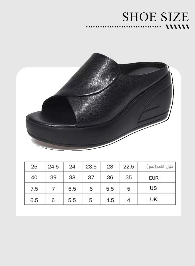 Women's Wedge Platform Sandals Open Toe Slip On Mules Comfortable Fashion Summer Slippers Fish Mouth Sandals - Image 3