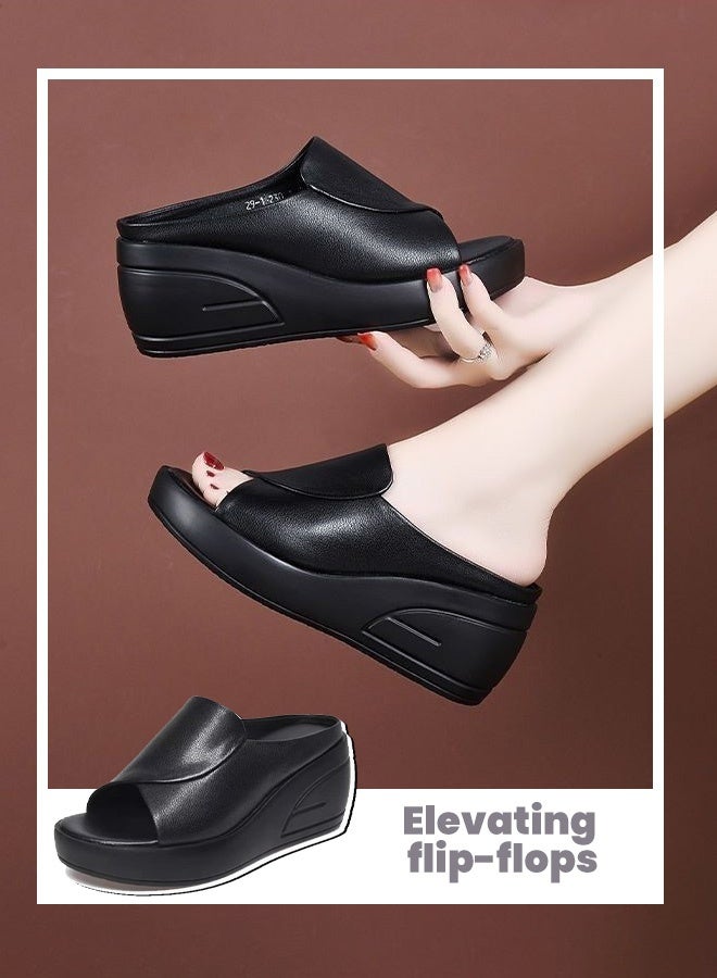 Women's Wedge Platform Sandals Open Toe Slip On Mules Comfortable Fashion Summer Slippers Fish Mouth Sandals - Image 1