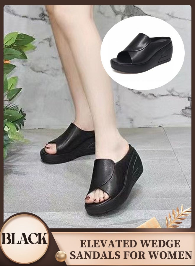 Women's Wedge Platform Sandals Open Toe Slip On Mules Comfortable Fashion Summer Slippers Fish Mouth Sandals - Image 2