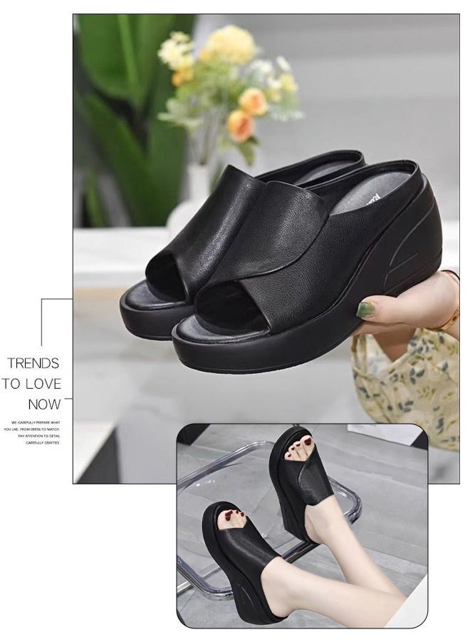 Women's Wedge Platform Sandals Open Toe Slip On Mules Comfortable Fashion Summer Slippers Fish Mouth Sandals - Image 5