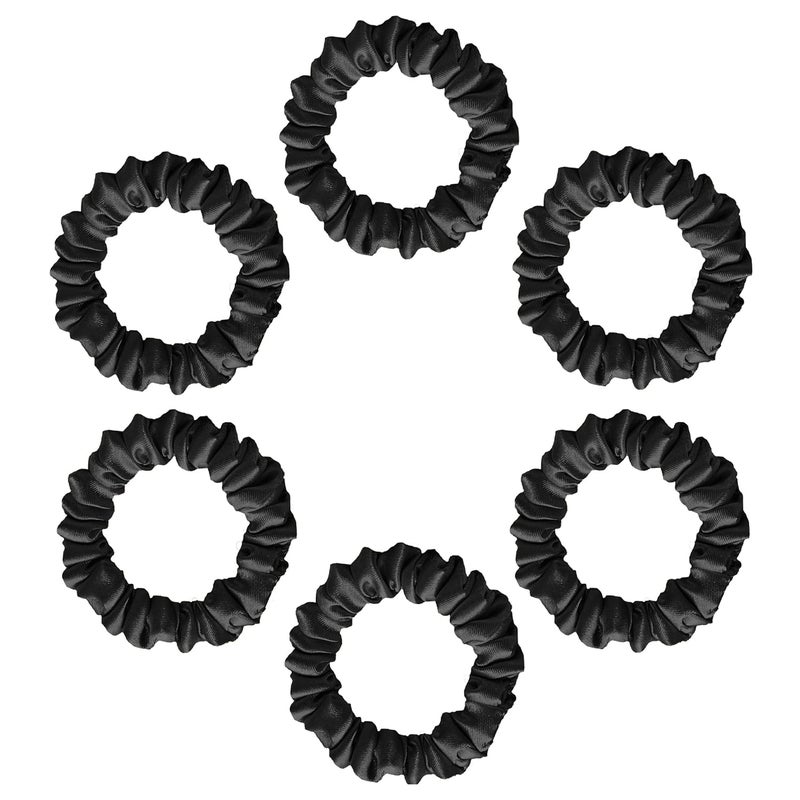 SILVR BEAR Luxury Black Skinny Satin Scrunchies for Women | Pack of 6 | Anti-Hair-Breakage, Stylish Scrunchy for Girls, Women, Hair Ties | Best gift for Sister, Friend, Mom | Black Color (Skinny) - Image 1