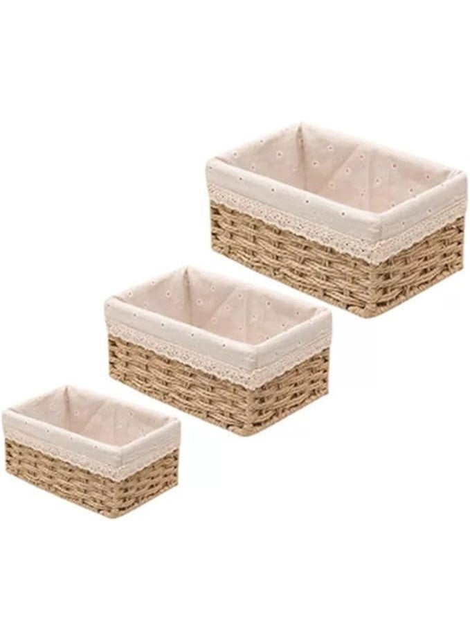 3-piece set – organizer and basket with lid – stylish woven design for rooms and storage T - Image 1