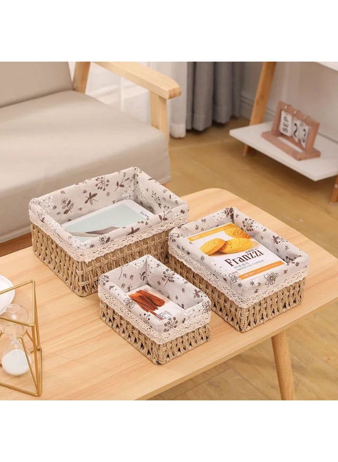 3-piece set – organizer and basket with lid – stylish woven design for rooms and storage T - Image 4
