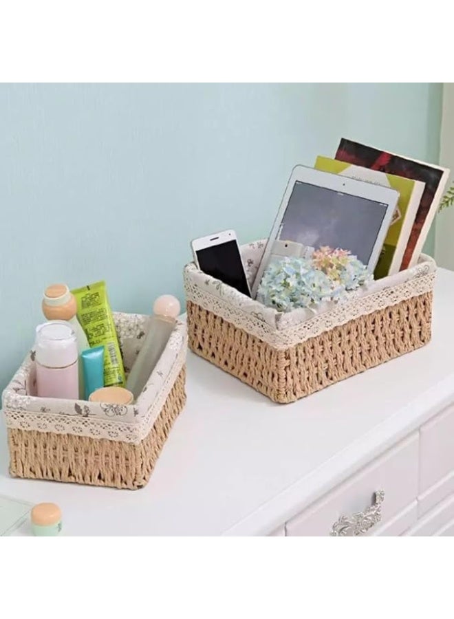 3-piece set – organizer and basket with lid – stylish woven design for rooms and storage T - Image 3