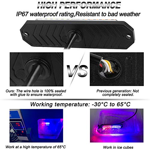 ASPL 8pcs Sync Feature Ultra Slim 12-LED Surface Mount Flashing Strobe Lights for Truck Car Vehicle LED Mini Grille Light Head Emergency Beacon Hazard Warning lights (Red/Blue) - Image 3