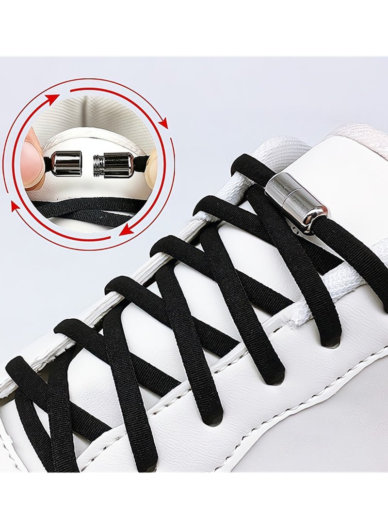 Zikra Shoe Laces No Tie, Tieless Elastic Shoe Laces with Shoelaces Lock Connector, One Size Fits All, Never Tie Your Shoes Again, No Tie Shoelaces for Kids and Adults, 2 Pcs, Black Shoelaces, Silver Lock - Image 3