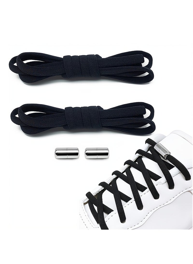 Zikra Shoe Laces No Tie, Tieless Elastic Shoe Laces with Shoelaces Lock Connector, One Size Fits All, Never Tie Your Shoes Again, No Tie Shoelaces for Kids and Adults, 2 Pcs, Black Shoelaces, Silver Lock - Image 1