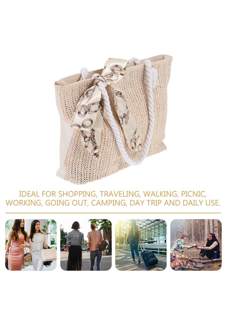 Excefore Straw Bag Summer Large Woven Beach Bag Purse Handle Shoulder Bag for Women Vacation Tote Handbags  - Image 4