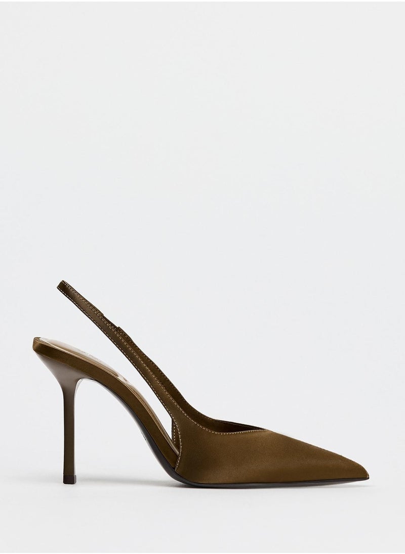 Zara Satin-effect slingback heels  - Image 1