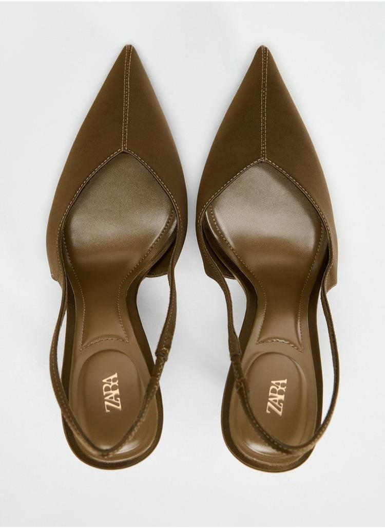 Zara Satin-effect slingback heels  - Image 5