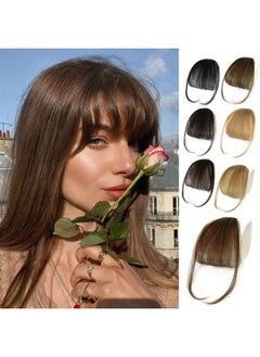 NAYOO 100% Human Hair Bangs Clip In Hair Extensions Medium Brown Clip On Bangs Wispy Bangs Fringe With Temples Hairpieces For Women Curved Bangs For Daily Wear  - Image 1