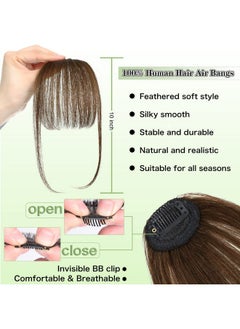 NAYOO 100% Human Hair Bangs Clip In Hair Extensions Medium Brown Clip On Bangs Wispy Bangs Fringe With Temples Hairpieces For Women Curved Bangs For Daily Wear  - Image 3