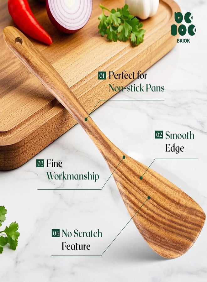 Bkiok Teak Wooden Spatula, Handcrafted Flat Frying Turner, Left Handed Kitchen Teak Wooden Spoon for Cooking Eggs, Fish, Pancakes - Image 4