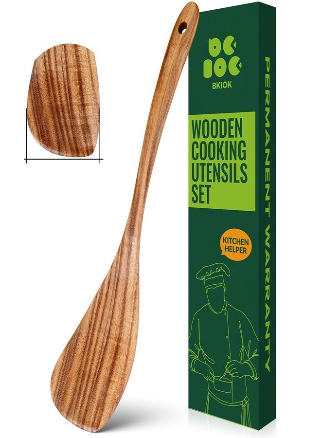 Bkiok Teak Wooden Spatula, Handcrafted Flat Frying Turner, Left Handed Kitchen Teak Wooden Spoon for Cooking Eggs, Fish, Pancakes - Image 1