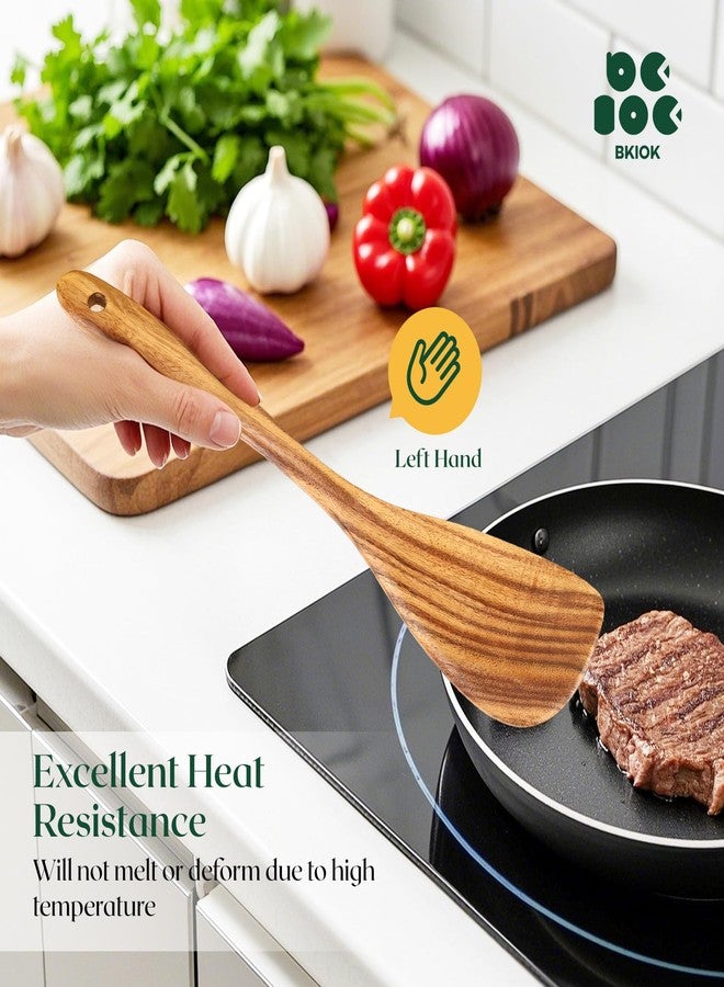 Bkiok Teak Wooden Spatula, Handcrafted Flat Frying Turner, Left Handed Kitchen Teak Wooden Spoon for Cooking Eggs, Fish, Pancakes - Image 5