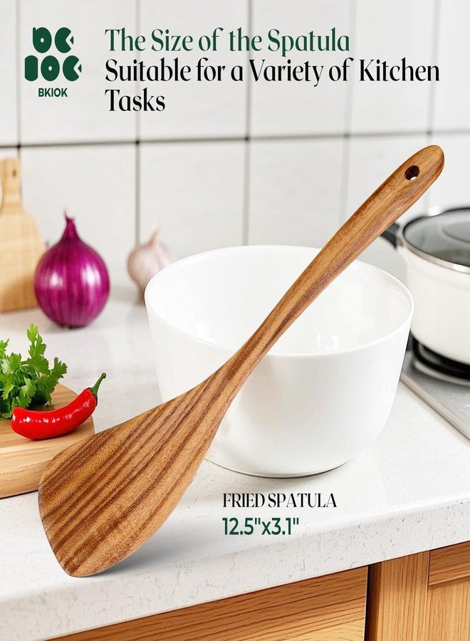Bkiok Teak Wooden Spatula, Handcrafted Flat Frying Turner, Left Handed Kitchen Teak Wooden Spoon for Cooking Eggs, Fish, Pancakes - Image 3