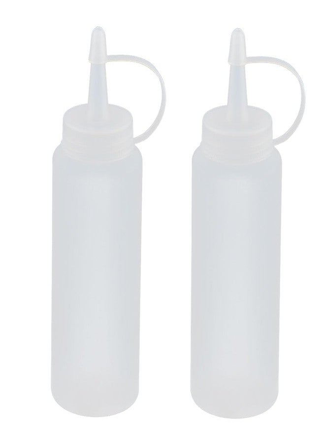 PUTHAK Plastic Condiment Squeeze Bottle Ketchup Mustard Honey Sauce Dispenser Bottle with Twist On Cap Lids and Discrete Measurements - 200 ML (White, Pack of 2) - Image 1