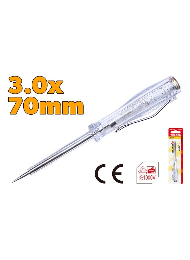 Tolsen V70670 Premium VDE Voltage Tester 3.0 × 70mm – AC 125–250V Insulated Electrical Test Screwdriver - Image 1