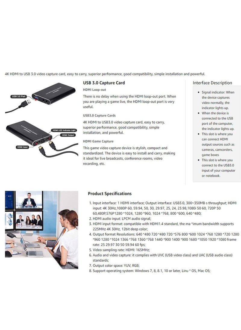 ماركة غير محددة - بطاقة التقاط الفيديو 4K ، USB 3.0 1080P 60fps HDMI جهاز التقاط الصوت والفيديو ، Full HD 1080P لتسجيل الألعاب ، بث مباشر - Image 1