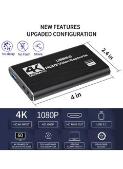 Generic 4K Video Capture Card, USB 3.0 1080P 60fps HDMI Audio Video Capture Device, Full HD 1080P for Game Recording, Live Streaming Broadcasting  - Image 2