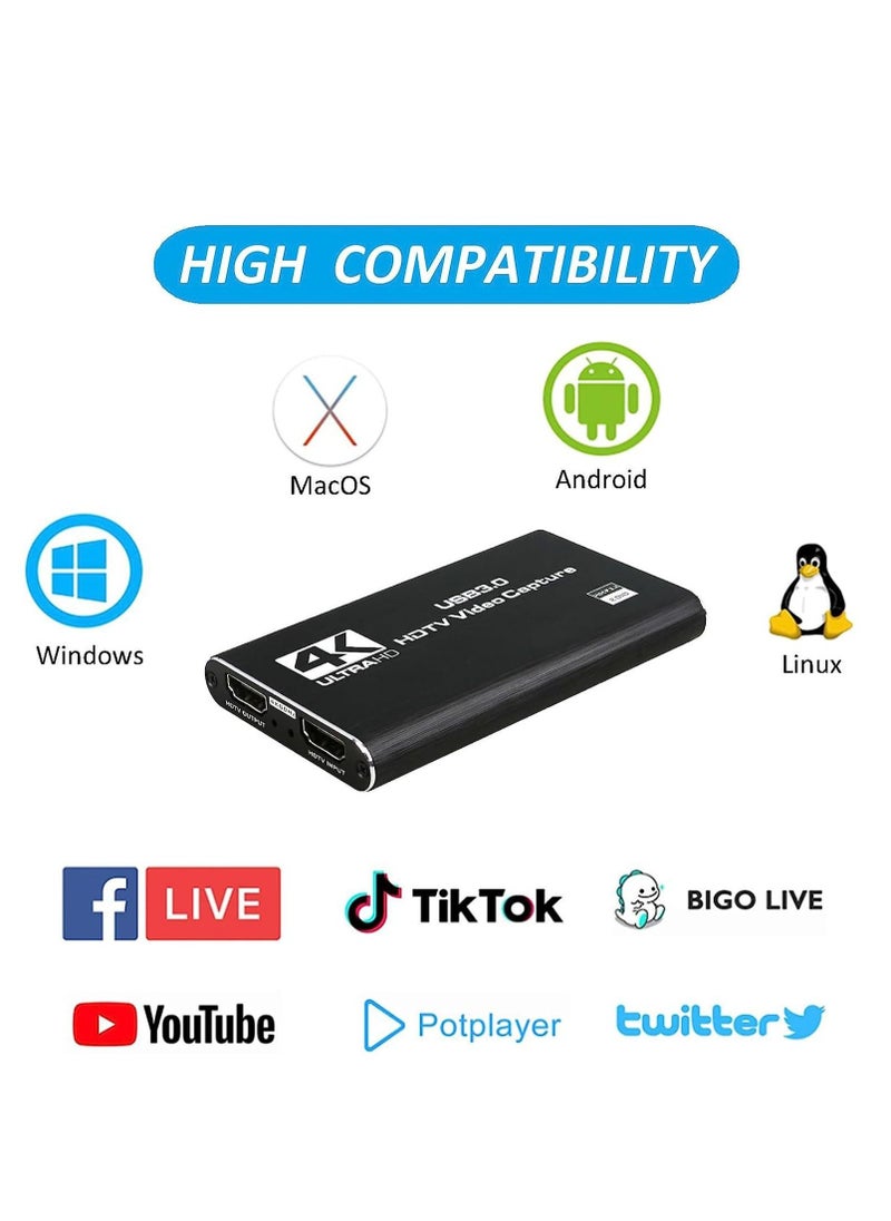 ماركة غير محددة - بطاقة التقاط الفيديو 4K ، USB 3.0 1080P 60fps HDMI جهاز التقاط الصوت والفيديو ، Full HD 1080P لتسجيل الألعاب ، بث مباشر - Image 1