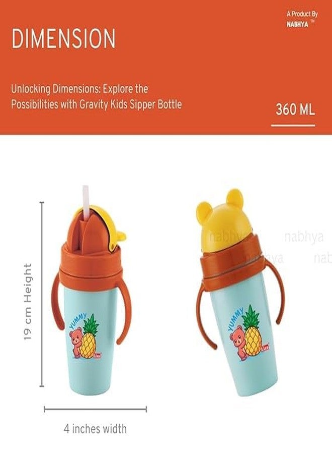 Zerya Hot & Cold Insulated Stainless Steel 360ml BPA-Free Cute Animal Design Baby Sipper Kids Water Bottle with Straw and Side Handle for Kids (Note -Color Random as Per Availability) - Image 5