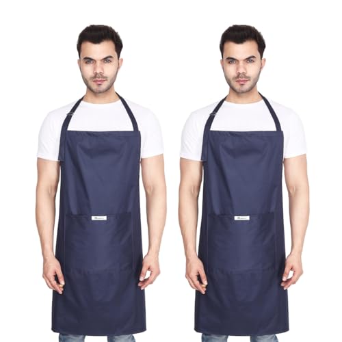 MAKSTILE Waterproof Apron For Kitchen Dishwashing, Cooking, Dog Grooming, Gardening, Car Wash, Lab, Restaurant & Industrial Use | Unisex| Color-Navy Blue | Pack Of 2 - Image 1