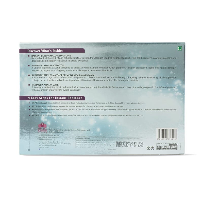 LOTUS HERBALS Lotus Herbals Radiant Platinum Cellular AntiAgeing Facial Kit 4 in 1 Pack 200g  - Image 2