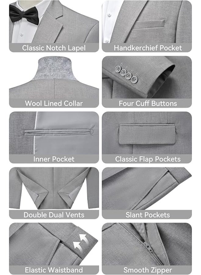 WEEN CHARM Men's Suits Slim Fit 2 Piece One Button Blazer Jacket Wedding Prom Tuxedo Pants Set - Image 5