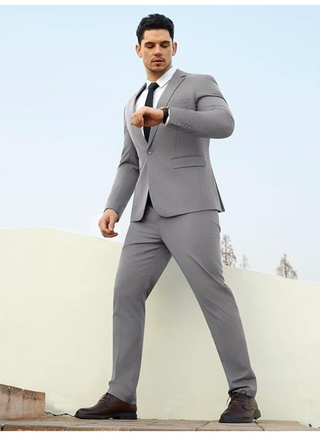 WEEN CHARM Men's Suits Slim Fit 2 Piece One Button Blazer Jacket Wedding Prom Tuxedo Pants Set - Image 2