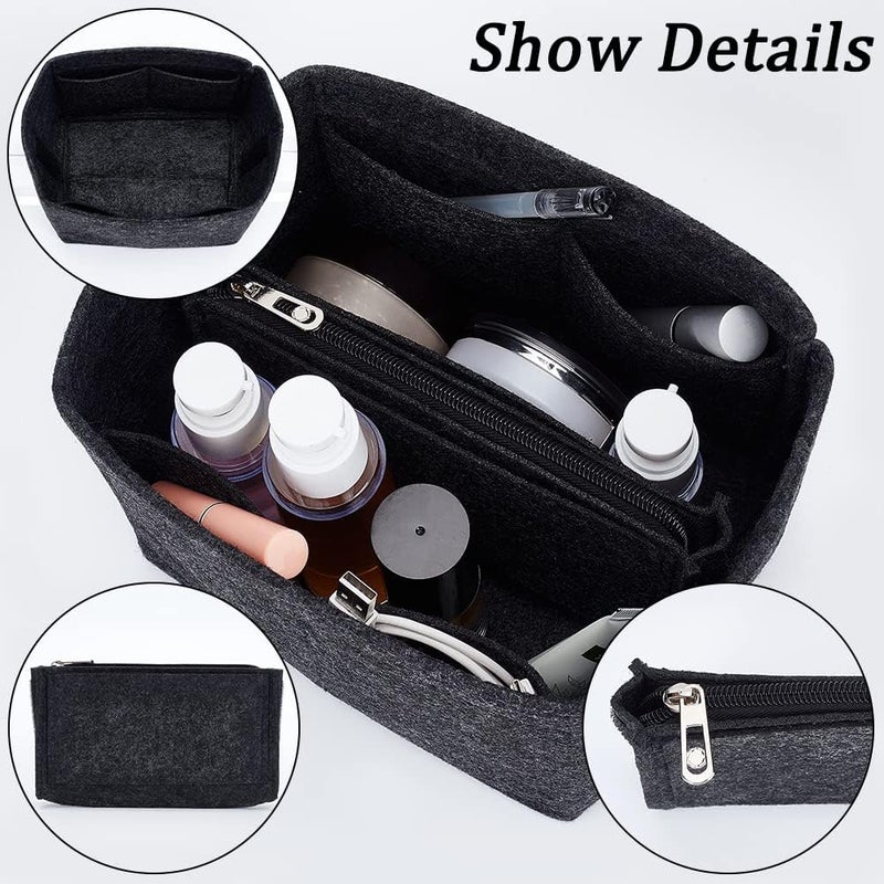 klarako Felt Purse Organizer Insert, Handbag Tote Shaper for Picotin 22 Bucket Bag Liner Bag Compartment Inside Women Bag In Bag for Hermes Picotin 22, Dark Gray, 8.66x5.51x6.1 Inch - Image 3