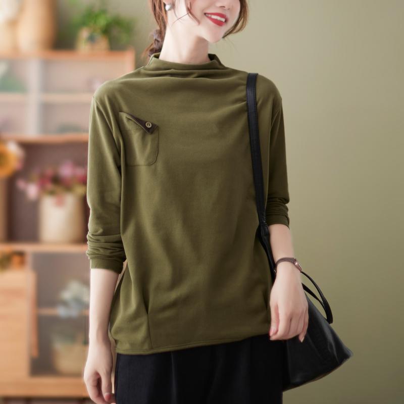 chubby girl Solid Color Long-sleeved T-shirt Women's 2025 New Autumn and Winter Stylist Inner Top Half-high Neck Slim-fit Base Shirt Trendy - Image 4