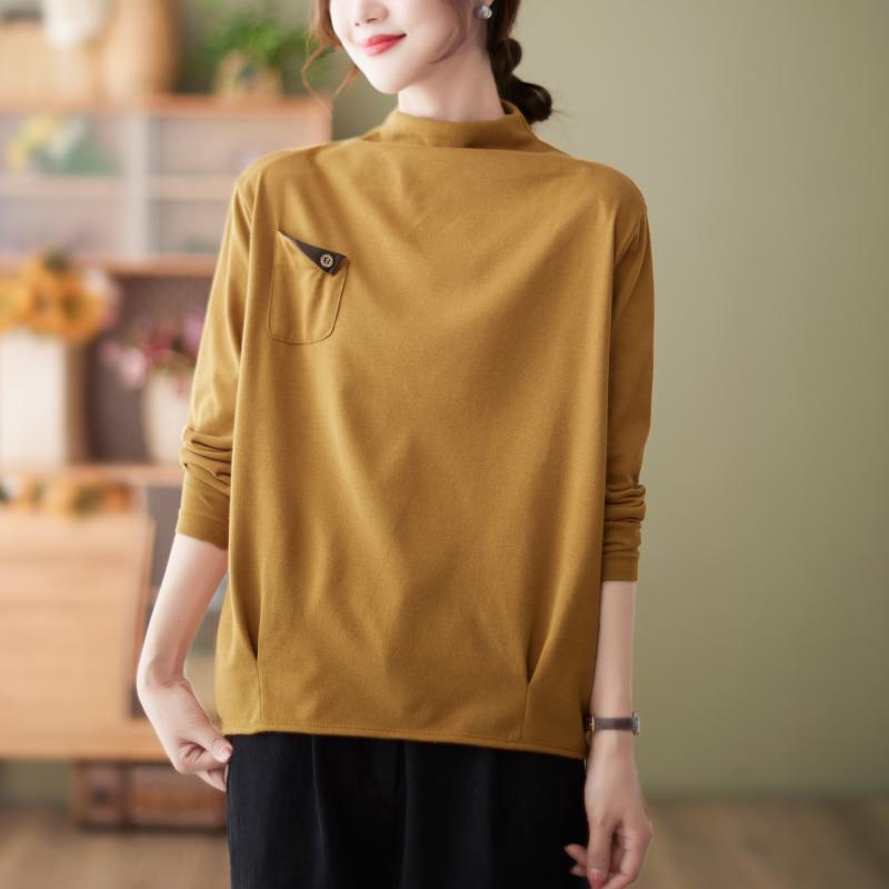chubby girl Solid Color Long-sleeved T-shirt Women's 2025 New Autumn and Winter Stylist Inner Top Half-high Neck Slim-fit Base Shirt Trendy - Image 2
