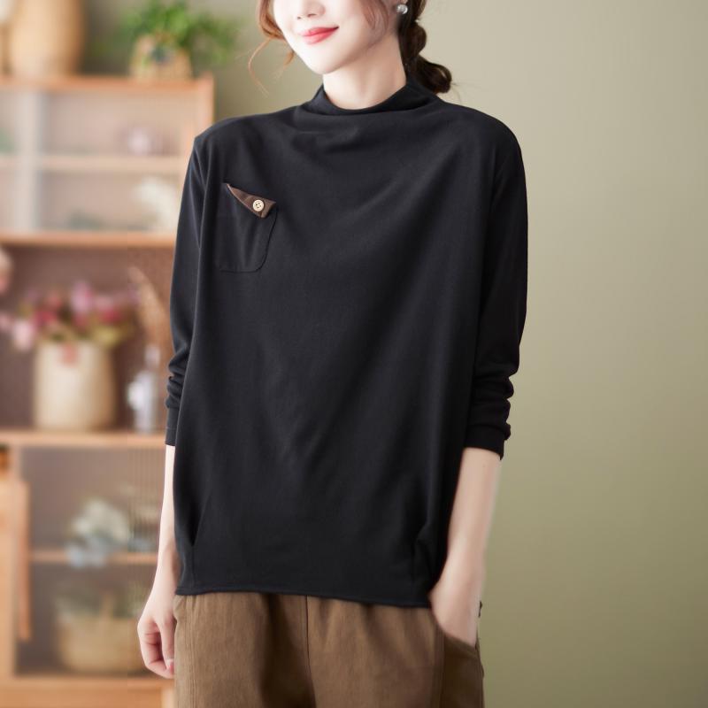chubby girl Solid Color Long-sleeved T-shirt Women's 2025 New Autumn and Winter Stylist Inner Top Half-high Neck Slim-fit Base Shirt Trendy - Image 3