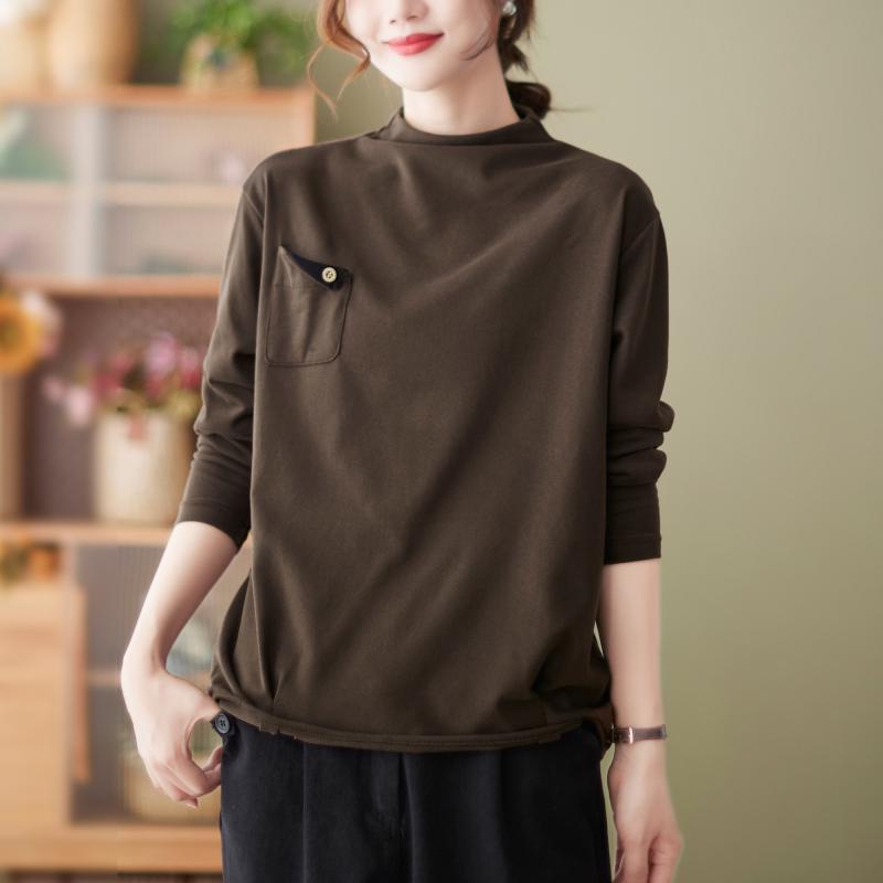 chubby girl Solid Color Long-sleeved T-shirt Women's 2025 New Autumn and Winter Stylist Inner Top Half-high Neck Slim-fit Base Shirt Trendy - Image 1
