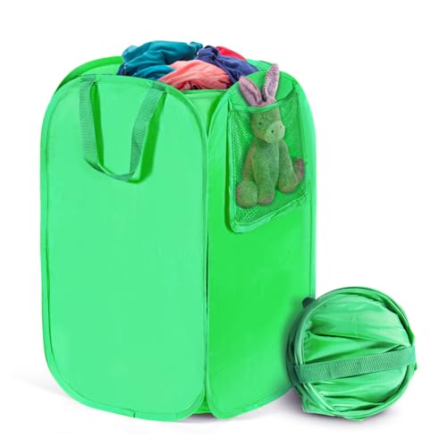 HOUSE AGAIN Upgraded Polyester Pop Up Laundry Hamper Collapsible Laundry Baskets with Durable Handles Solid Bottom High Steel Frame and Side Pocket Easy Open Save spacePerfect for StorageGreen - Image 1