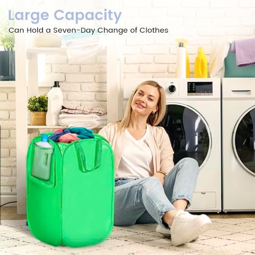 HOUSE AGAIN Upgraded Polyester Pop Up Laundry Hamper Collapsible Laundry Baskets with Durable Handles Solid Bottom High Steel Frame and Side Pocket Easy Open Save spacePerfect for StorageGreen - Image 3