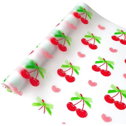 Parssufy Multipurpose Washable Anti-Slip Kitchen Cabinet Drawer Shelf Mat Liner Sheets for Waterproof Shelf Paper with Modern Pattern EVA Cabinet Mat–Easy to Cut(45x300cm) (Cherry Print) - Image 1