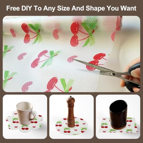 Parssufy Multipurpose Washable Anti-Slip Kitchen Cabinet Drawer Shelf Mat Liner Sheets for Waterproof Shelf Paper with Modern Pattern EVA Cabinet Mat–Easy to Cut(45x300cm) (Cherry Print) - Image 5