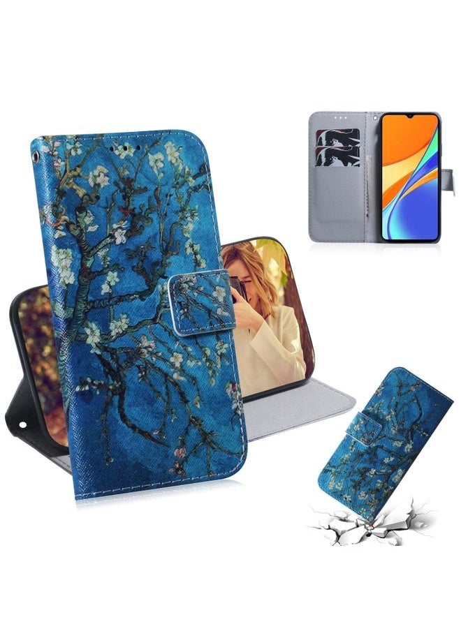 HuHa Case Cover For Xiaomi Redmi 9C Coloured Drawing Horizontal Flip Leather Case, with Holder & Card Slots & Wallet Apricot Flower 