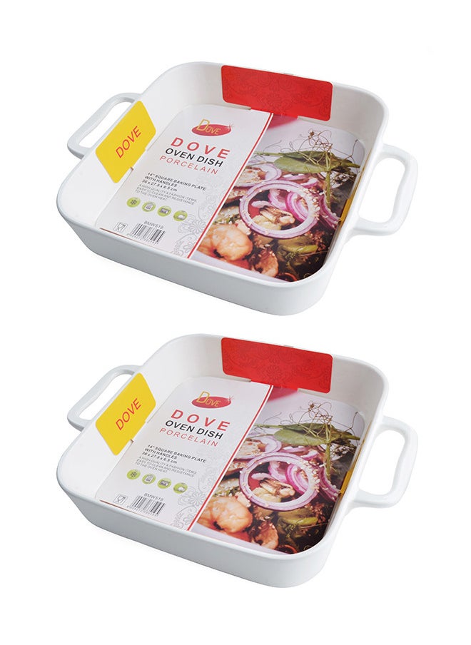 Dove 2-Piece Square Porcelain Baking Dish With Handles 14 Inch 36x27.8x6.5CM White  - Image 1