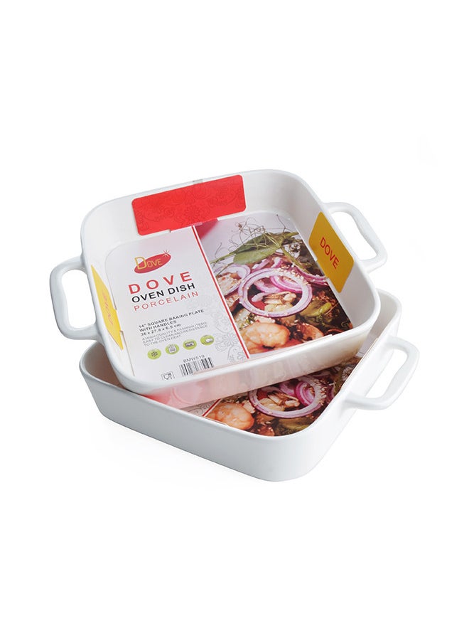 Dove 2-Piece Square Porcelain Baking Dish With Handles 14 Inch 36x27.8x6.5CM White  - Image 2