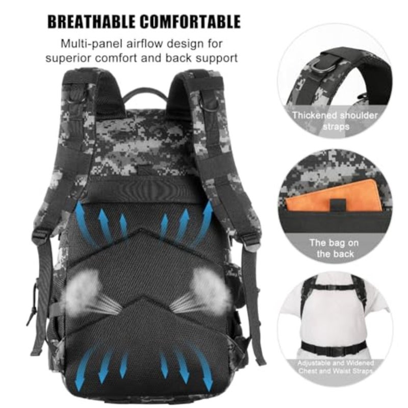 Military Tactical Backpack Large Day Backpack for Men Molle Army 3 Days Assault Pack Bug Out Bag Water Resistant and Heavy Duty Hiking Treeking Rucksack - Image 4