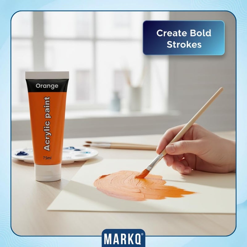 MARKQ Acrylic Paint 75 ml Tube – Rich, Highly Pigmented Non-Toxic Artist Colors | 10 Vibrant Colors for DIY Crafts, Canvas, Paper, Wood, Fabric, and Art Projects (Orange) - Image 3