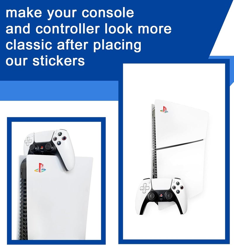 KUSTOMAZING ملصق شعار PS5 Slim أسفل غلاف وحدة تحكم PS5 Slim (عبوتان) وملصق شعار PS من الفينيل لوحدة تحكم DualSense (لون كلاسيكي رجعي) (عبوة واحدة) - Image 2