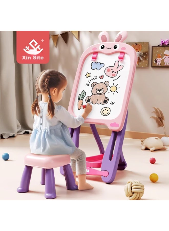 اكس اس تي Xst لوح رسم للأطفال مع حامل، سبورة رسم للبنات، لوح رسم مغناطيسي مزدوج الجوانب للاستخدام المنزلي، لوح كتابة متعدد الوظائف هدية - Image 1