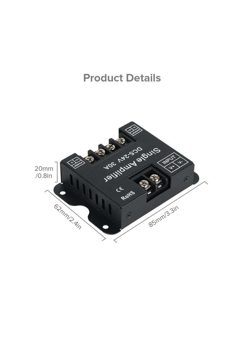 BTF-LIGHTING BTF-LIGHTING COB FCOB 2835 3014 3528 5050 1 Channel Signal Amplifier Controller Work with V- V+ Single Color 2Pin LED Strip Suitable for Long Distance Light Projects DC5V DC12V DC24V Max 30A  - Image 2