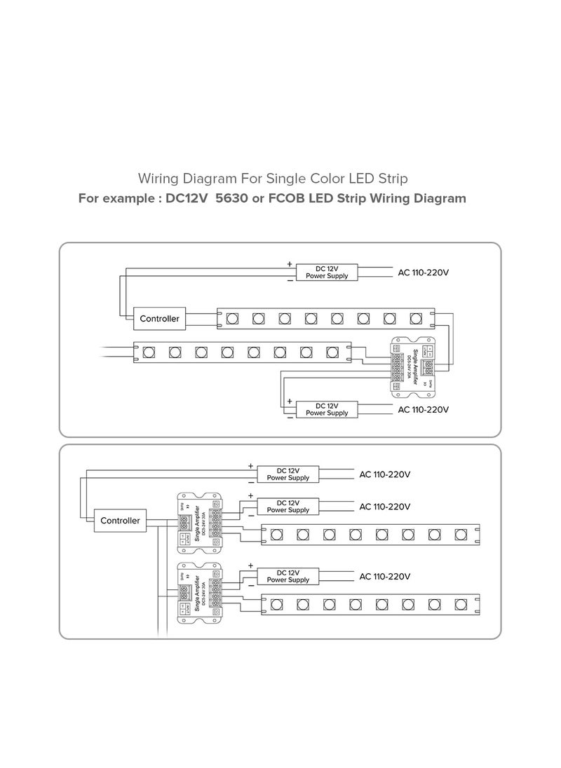 BTF-LIGHTING BTF-LIGHTING COB FCOB 2835 3014 3528 5050 1 Channel Signal Amplifier Controller Work with V- V+ Single Color 2Pin LED Strip Suitable for Long Distance Light Projects DC5V DC12V DC24V Max 30A  - Image 4